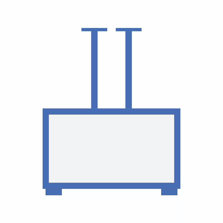 A blue technical drawing of a ceiling mounted cosmos marine outdoor tv