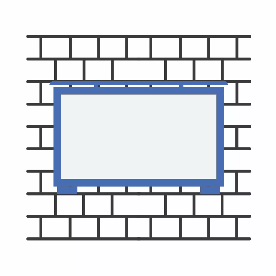 A technical drawing of wall mounted color blue cosmos marine outdoor tv in white backdrop.