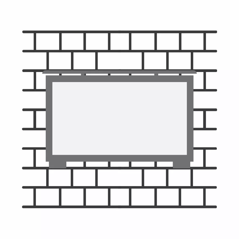 A technical drawing of a wall mounted cosmos marine outdoor tv in white setting.